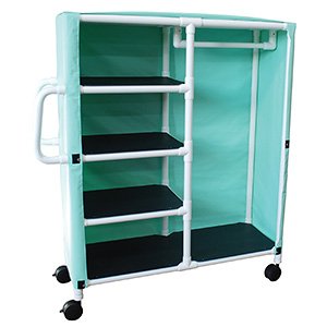 MJM International Combo cart, 1/2 clothes closet 1/2 linen cart w/3 shelves & mesh or solid vinyl cover, shelf size: 20" x 25"