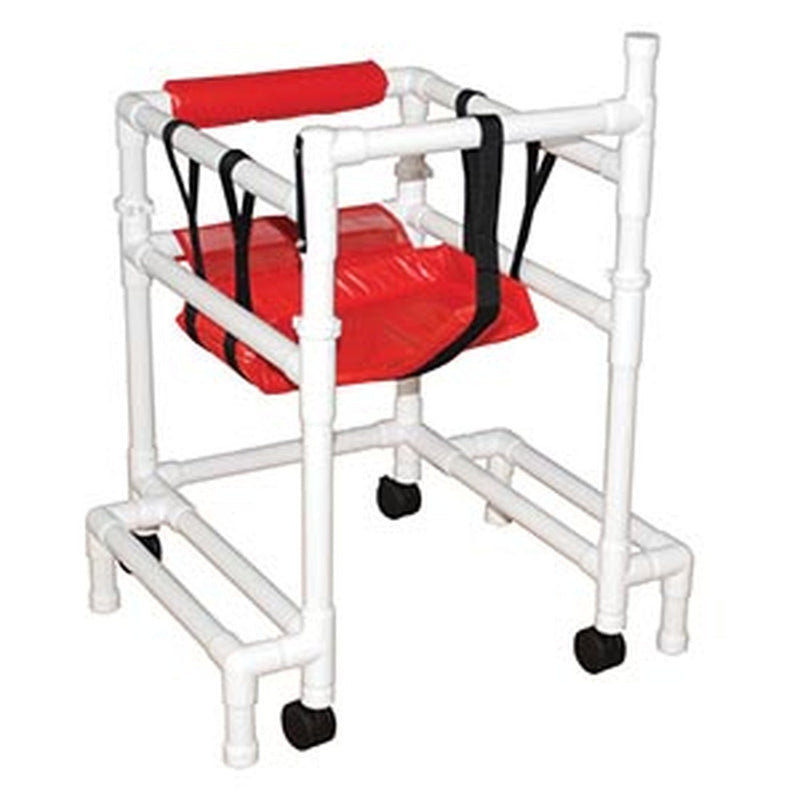 MJM International Stroller walker 18" internal width, w/ anti-tip outriggers 3" twin casters, height adjustable, 250 lbs wt cap
