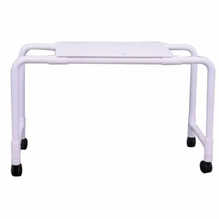 MJM International Overbed table (fixed height) w/3" twin casters, recessed top to prevent items from rolling off 