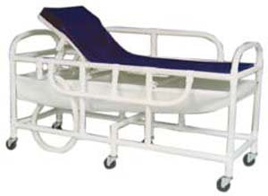 MJM International Pediatric shower gurney w/three position elevating headrest, close cell water proof foam pad, drain pan & drain hose (4) 5" x 1 1/4" heavy duty casters, 300 lbs wt cap