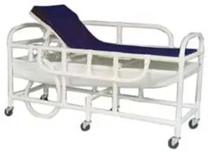 MJM International Pediatric shower gurney w/three position elevating headrest, close cell water proof foam pad, drain pan & drain hose (4) 5" x 1 1/4" heavy duty casters, 300 lbs wt cap 