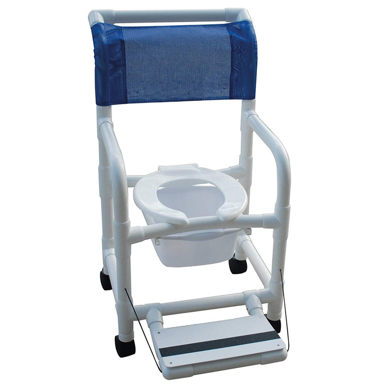 MJM International Echo Shower chair 18" internal width, 3" twin casters 250 lb. capacity , folding footrest