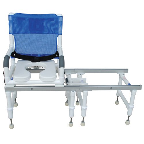 MJM International Echo stationary sliding / transfer chair with open front soft seat, double drop arms and mesh back