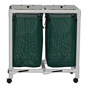 MJM International Echo Double hamper w/mesh bag (14.46 gal cap per bag) 2" twin casters, enclosed mesh bag w/ footpedal