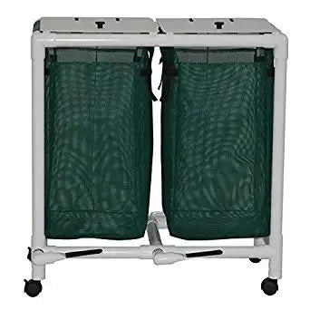 MJM International Echo Double hamper w/mesh bag (14.46 gal cap per bag) 2" twin casters, enclosed mesh bag w/ footpedal 