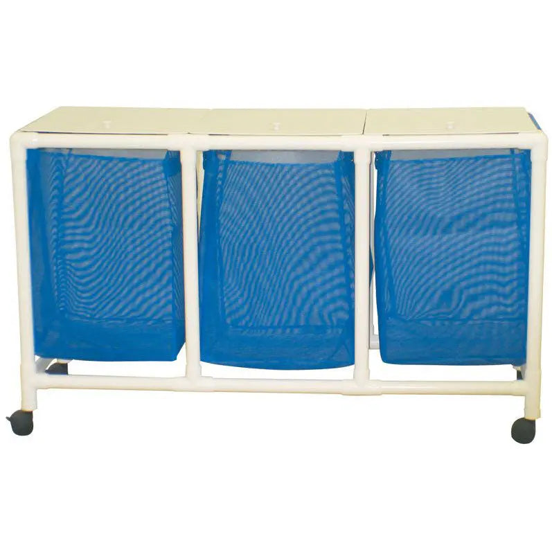MJM International Echo Triple hamper w/mesh bag (25.71 gal cap per bag) 3" twin casters, enclosed mesh bag w/ footpedal 