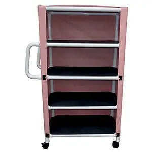 MJM International Woodtone 4-shelf utility/linen cart w/mesh or solid vinyl cover, shelf size: 20" x 32", 100 lbs per shelf 