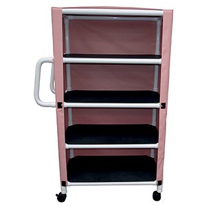 MJM International Woodtone 4-shelf utility/linen cart w/mesh or solid vinyl cover, shelf size: 20" x 32", 100 lbs per shelf