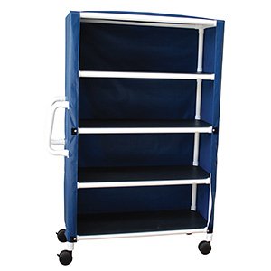 MJM International Woodtone 4-shelf jumbo linen cart w/mesh or solid vinyl cover, shelf size: 24" x 50", 175 lbs per shelf