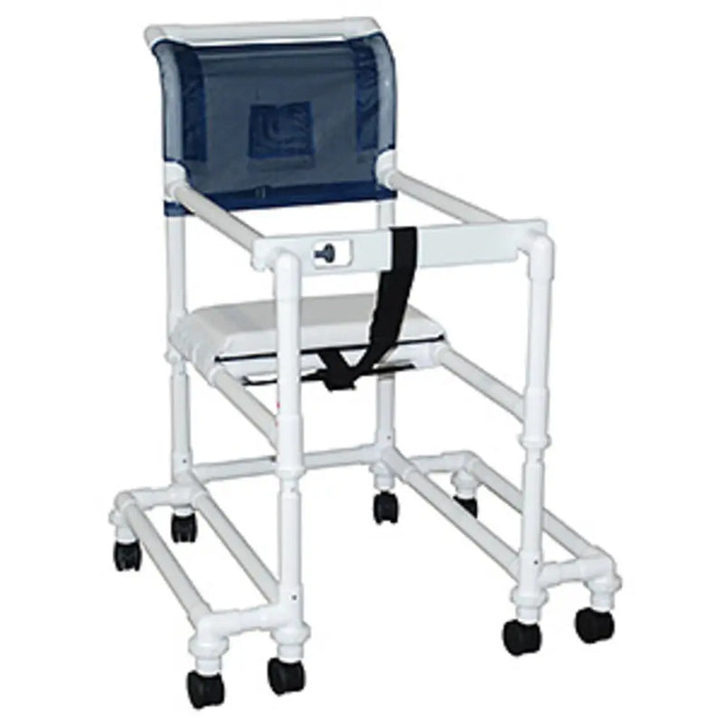 MJM International Woodtone 18" internal width, anti-tip outriggers, 3" twin casters, height adjustable, for residents/patients between 6'-6'6", 300 lbs wt cap 