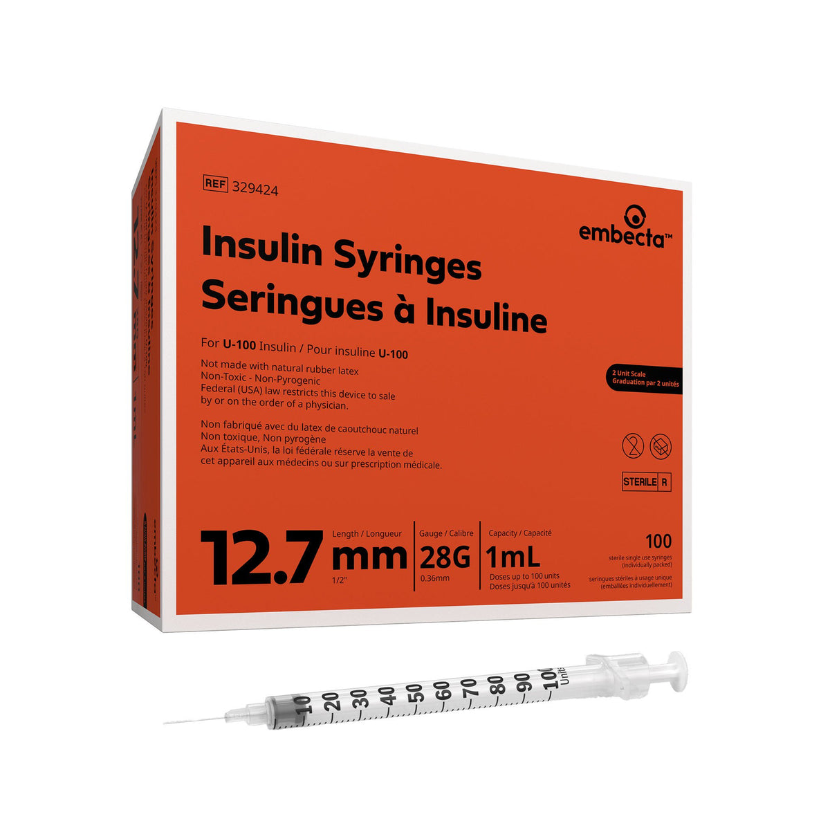 Micro-Fine Insulin Syringe with Needle (Case of 500)