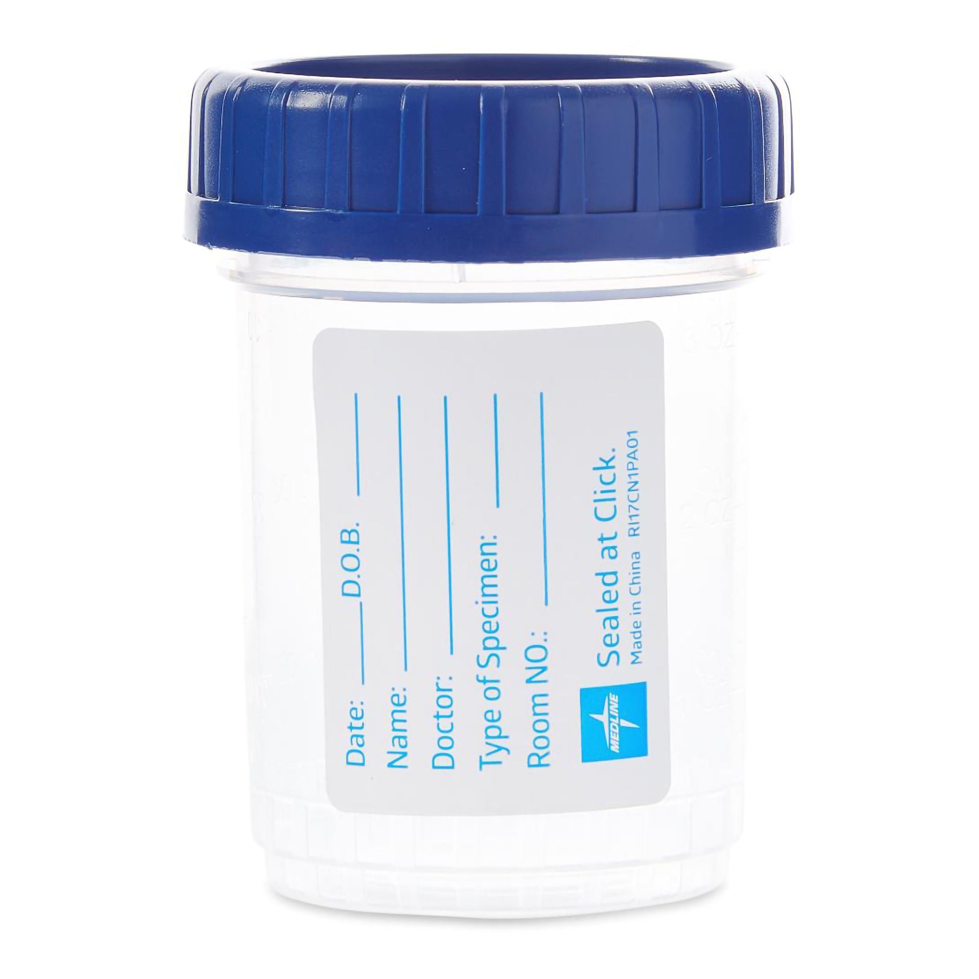 Specimen Container Click-N-Close 90 mL (3 oz.) Screw Cap Patient Information Sterile (Case of 100)