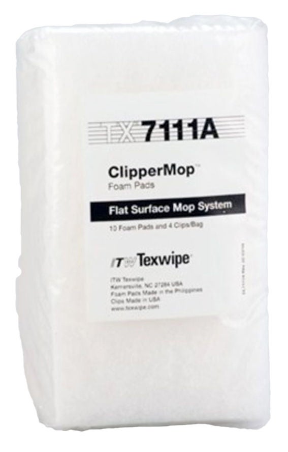 Cleanroom Mop Pad Kit Texwipe ClipperMop White Foam Disposable (Case of 100) 