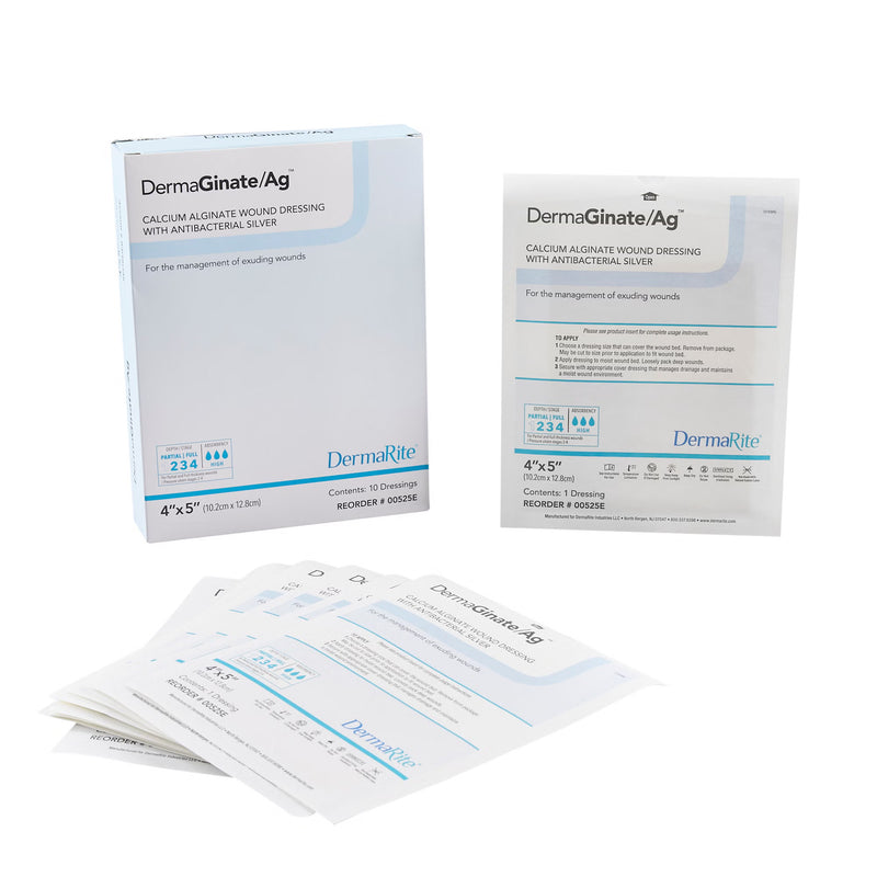 Silver Alginate Dressing DermaGinate/ Ag 4 X 5 Inch Rectangle Sterile (Box of 10)