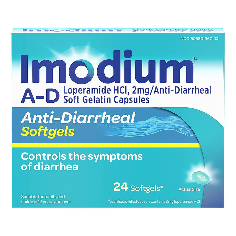 Imodium A-D Loperamide HCl 2 mg Anti-Diarrheal Softgels (Box of 24)