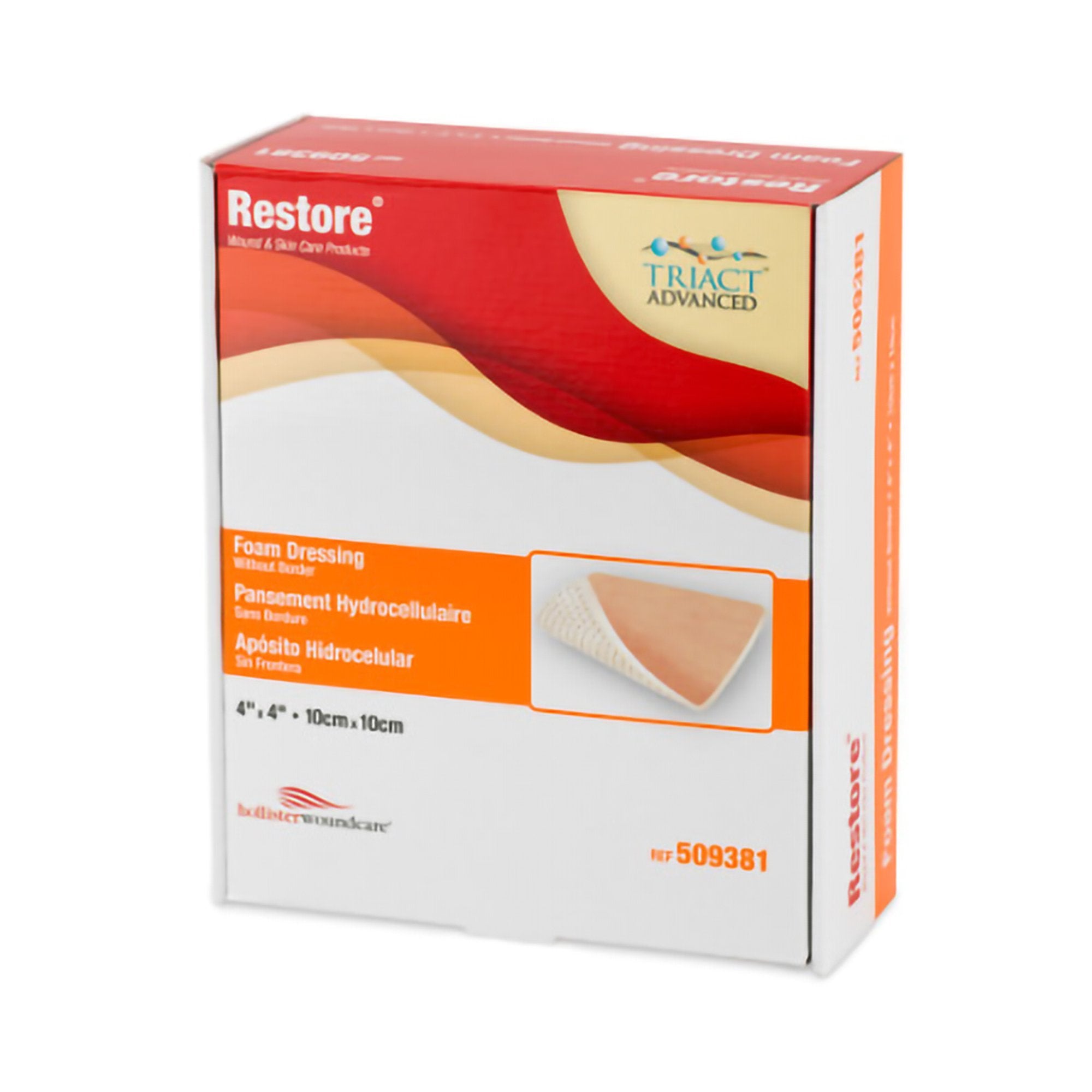 Foam Dressing Restore 4 X 4 Inch Without Border Film Backing Nonadhesive Square Sterile 