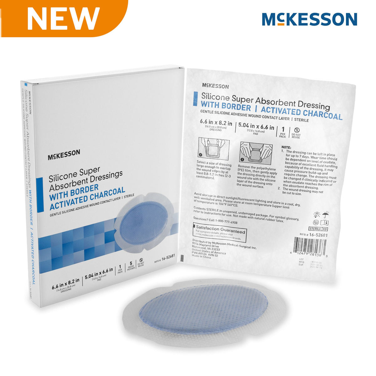 Super Absorbent Charcoal Dressing McKesson Oval 6-5/8 X 8-3/16 Inch With Border Sterile (Case of 80)