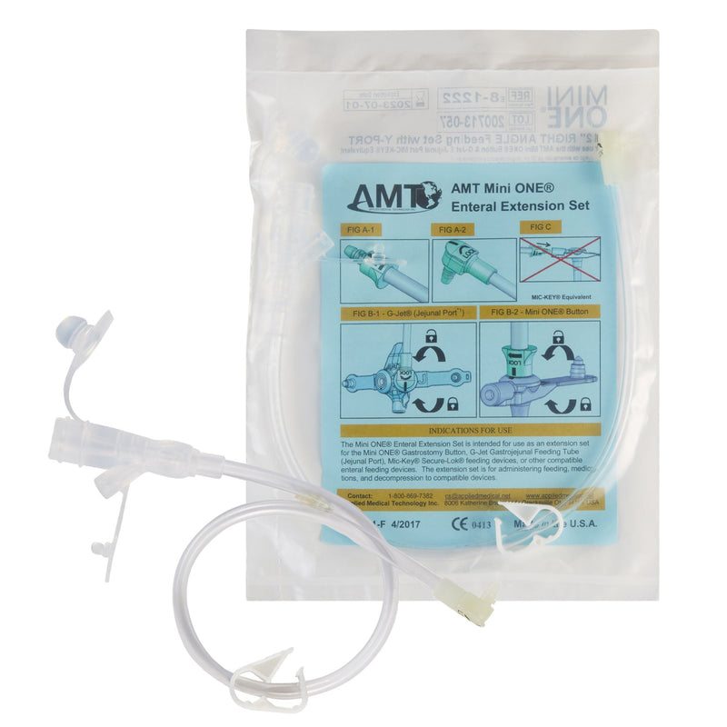 Right Angle Connector with Y-Port Adapter Mini ONE 12 Inch, Clear For Balloon and Non-Balloon Button Mini ONE Enteral Feeding Extension Sets ( (Box of 10)