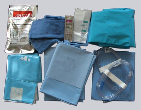 BR Surgical Hysteroscopy Sterile Procedure Kit, (5)/box: Hysteroscopy tubing, (2) Leggings, (Drapes: under buttock, video, drape sheet, back table), PVP Paint Sponge Stick Pouch, (2) Blue OR Towels, Alcohol swabstick, Tray, Pouch