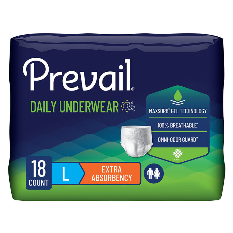 Prevail Daily Underwear Extra Absorbent Underwear, Large (Case of 72)