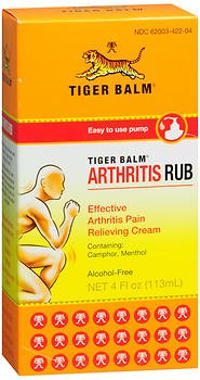 Prince of Peace Enterprises Tiger Balm Arthritis Rub, 11% Camphor and 11% Menthol, 4-ounce Pump Bottle 