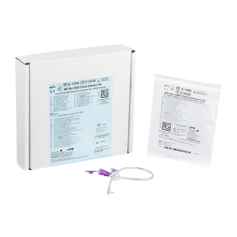 Right Angle Connector with Y-Port Adapter Mini ONE 12 Inch, Purple For Balloon and Non-Balloon Button Mini ONE Enteral Feeding Extension Sets (Box of 10)