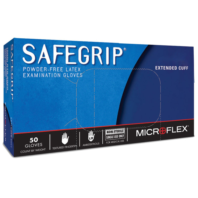 Microflex Medical SafeGrip Latex Extended Cuff Length Exam Glove, Extra Large, Blue (500/CS) 