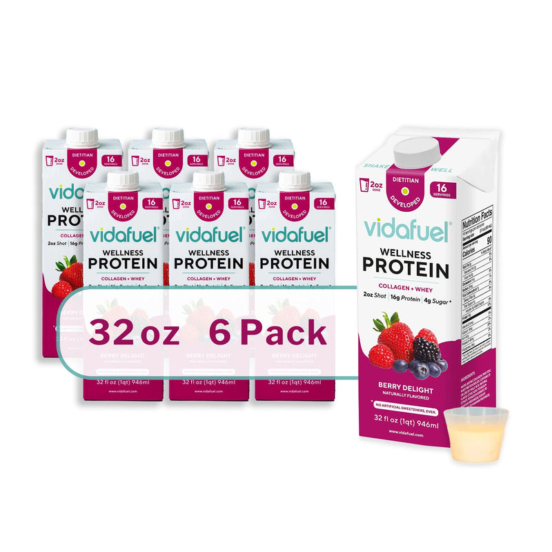 Vidafuel Wellness Protein Drink with Collagen and Whey, Berry Delight Flavor (Case of 6)