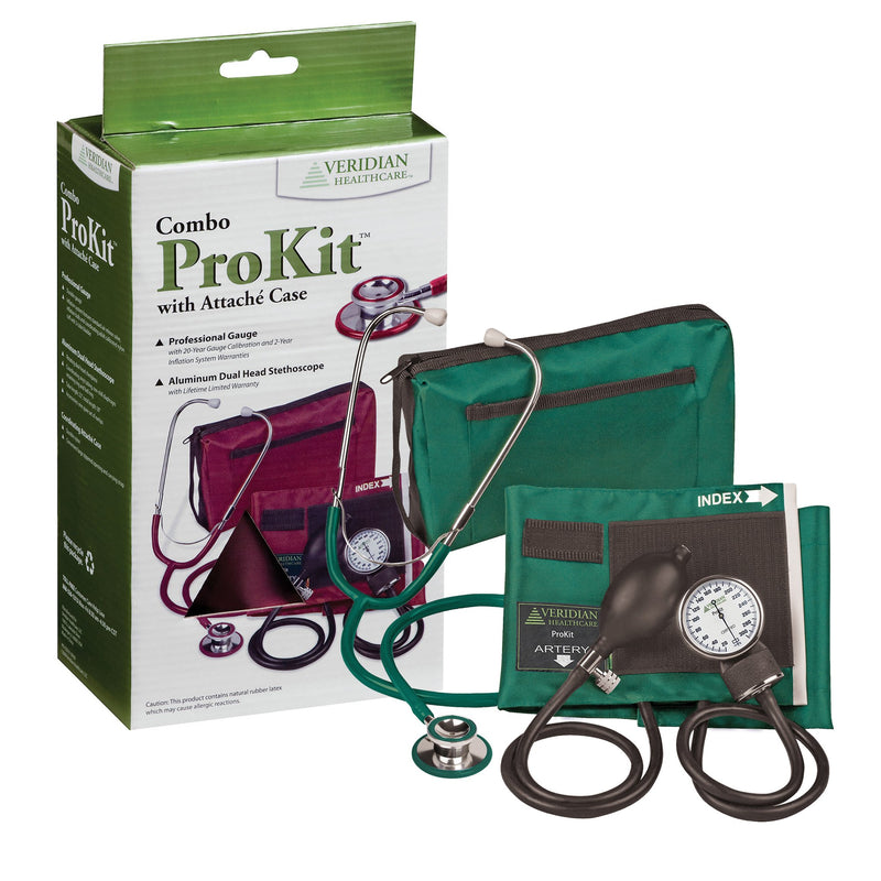 Combo ProKit Aneroid Sphygmomanometer Unit with Stethoscope, Green (Case of 20)