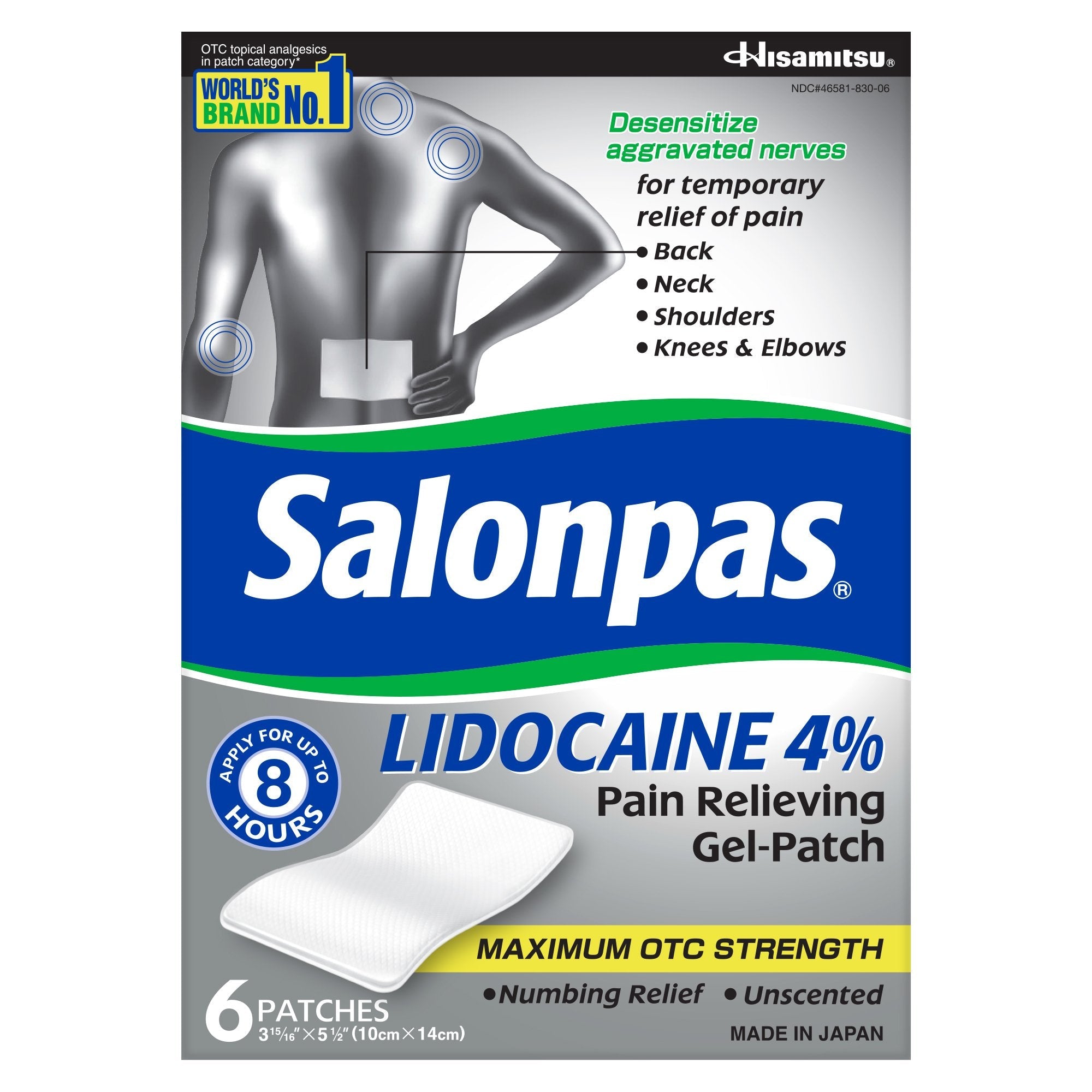Emerson Healthcare Salonpas Lidocaine 4% Pain Relieving Gel-Patches Maximum Strength (36/CS) 