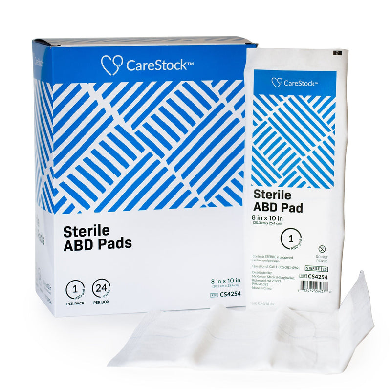 CareStock Sterile Abdominal Pad, 8 x 10 Inch – Nonwoven Cellulose ABD Pads (Case of 360) 
