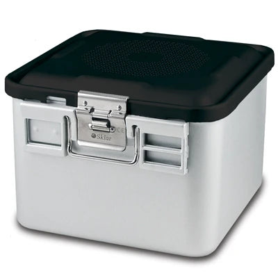 SklarLite Sterilization Container - Half-Size, Safe Lid, Non-Perforated Bottom, 11-1/4" x 11" x 8", Black - 10-4678 