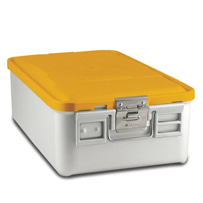 SklarLite Sterilization Container - Mid-Size, Safe Lid, Non-Perforated Bottom, 18-1/4" x 11" x 6", Yellow - 10-4420