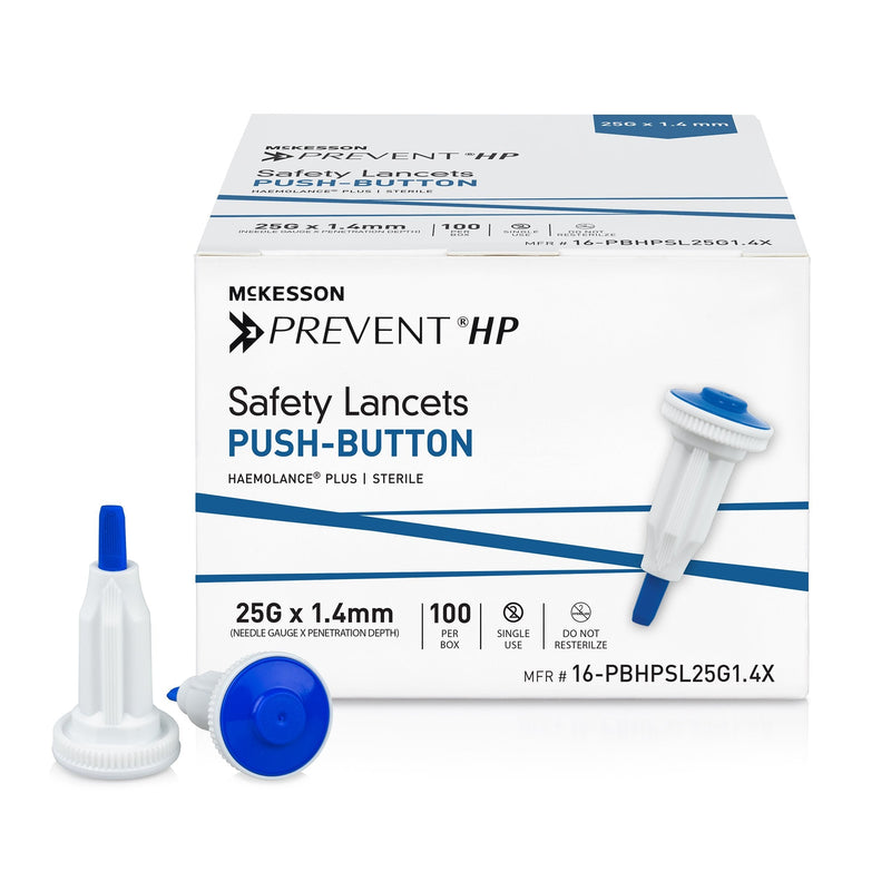 McKesson Brand McKesson Prevent HP Push Button Safety Lancet, 25 Gauge, 1.4 mm (2000/CS) 
