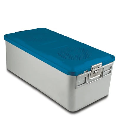 SklarLite Sterilization Container - Full-Size, Standard Lid, Perforated Bottom, 23" x 11" x 8", Blue - 10-4162 