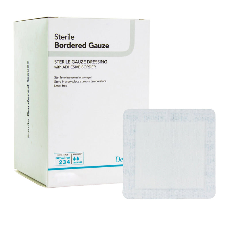 DermaRite Gauze Adhesive Dressing, White, Sterile, 4 X 8 inch (Box of 25)