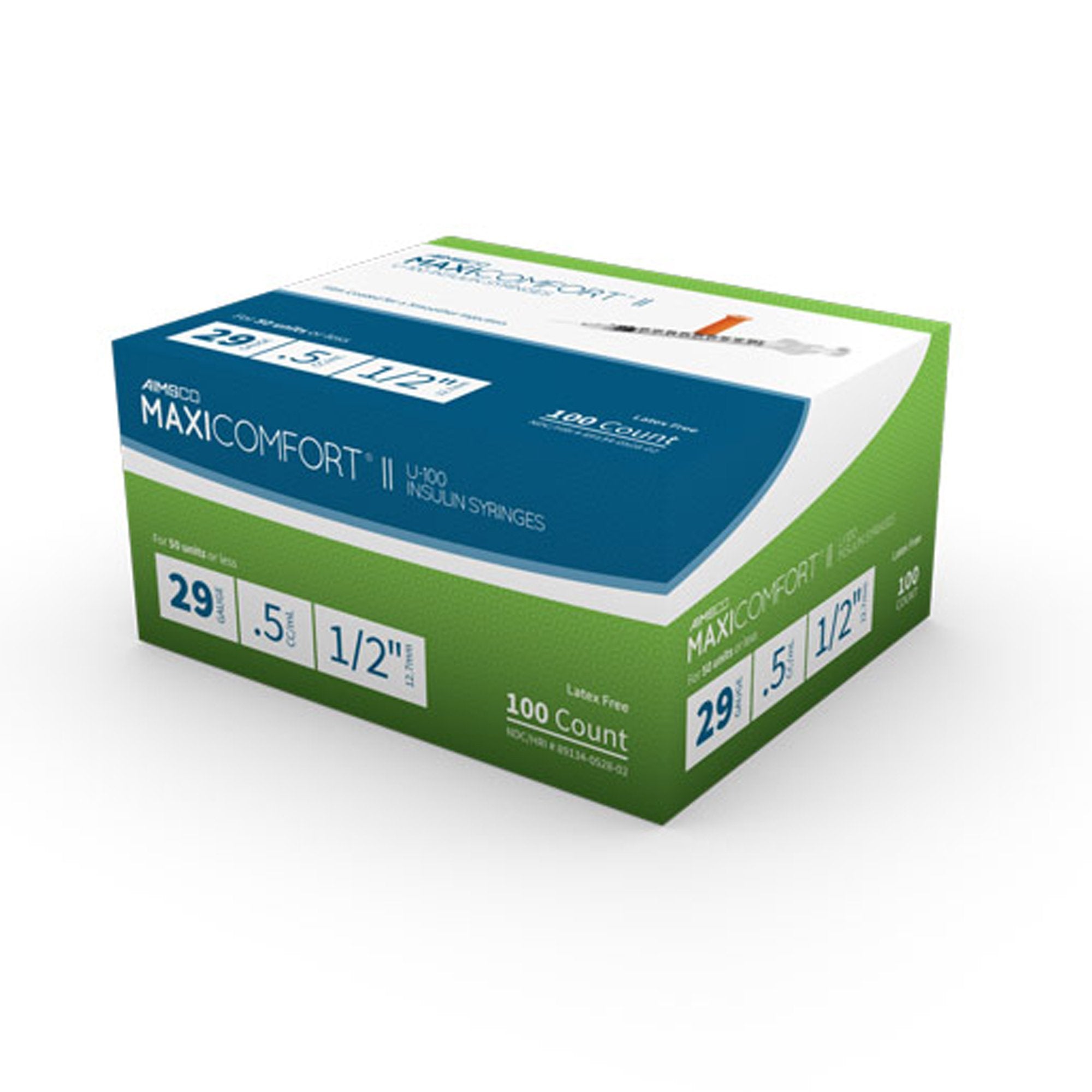 MHC Medical MaxiComfort II Standard Insulin 0.5 mL Syringe with Needle, 29 Gauge, 1/2 Inch (500/CS) 