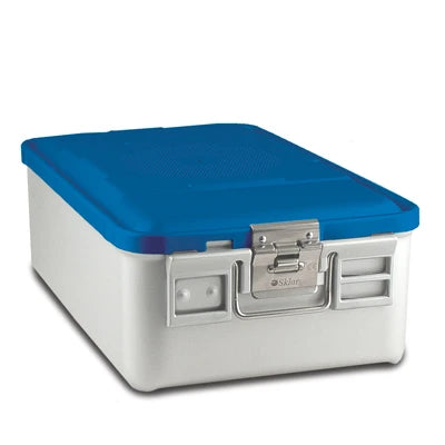 SklarLite Sterilization Container - Mid-Size, Safe Lid, Perforated Bottom, 18-1/4" x 11" x 6", Blue - 10-4436