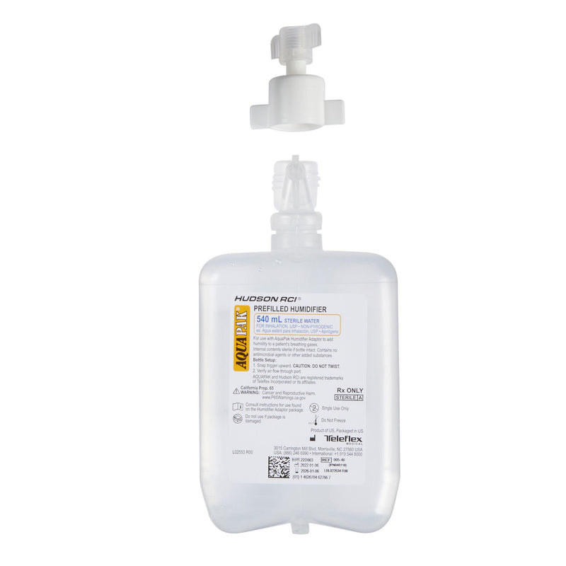 Medline Humidifier with Adapter Aquapak 540 mL Sterile Water Adult / Pediatric (HUD00540 / CS)
