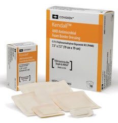 Antibacterial Foam Dressing Kendall AMD 3-1/2 X 3-1/2 Inch With Border Without Film Backing Acrylic Adhesive Square Sterile (Case of 50)