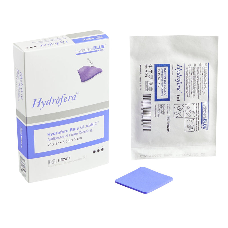 Antibacterial Foam Dressing Hydrofera BLUE Classic 2 X 2 Inch Without Border Without Film Backing Nonadhesive Square Sterile (Box of 10)