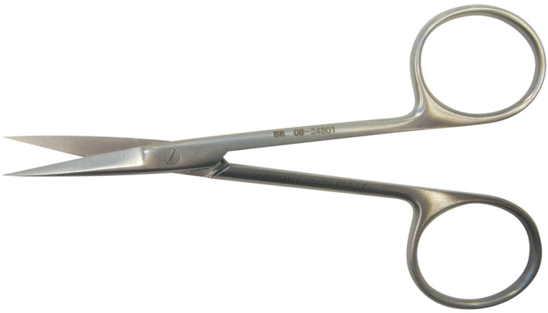 Iris Scissors BR Surgical Knapp 4 Inch Length OR / Surgical Grade German Stainless Steel NonSterile Finger Ring Handle Straight Sharp Tip / Sharp Tip (Each)