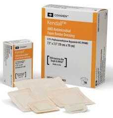 Antibacterial Foam Dressing Kendall AMD 5-1/2 X 5-1/2 Inch With Border Without Film Backing Acrylic Adhesive Square Sterile 