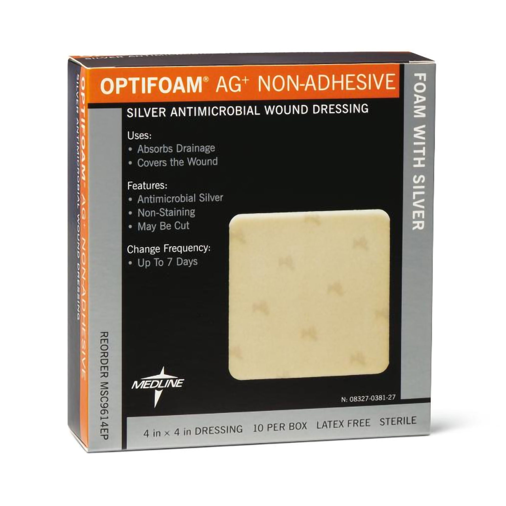 Medline Silver Foam Dressing Optifoam Ag+ 4 X 4 Inch Square Sterile (MSC9614EP / CS)