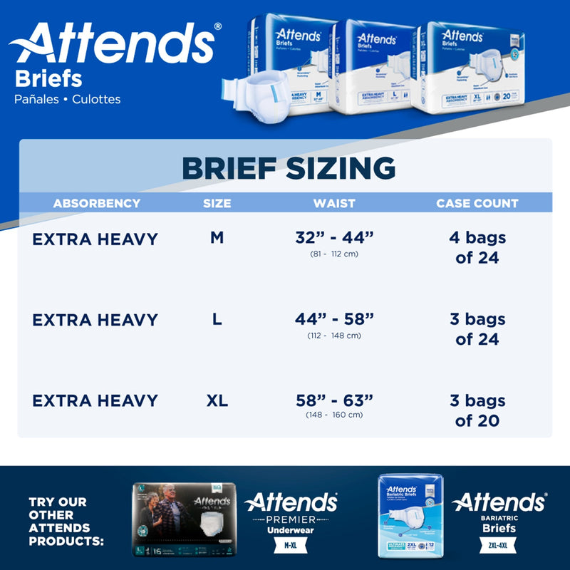 Attends Healthcare Products Attends Extra Heavy Absorbency Briefs, Medium (96/CS) 