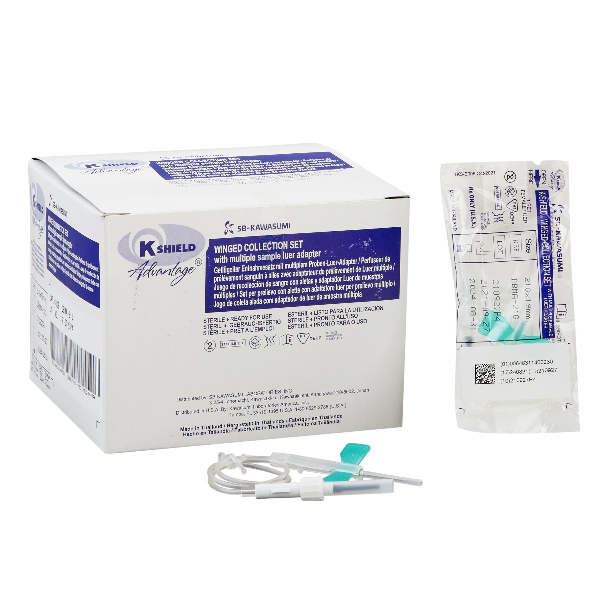 K-Shield Advantage Blood Collection Set 21 Gauge 3/4 Inch Needle Length Safety Needle 12 Inch Tubing Sterile 