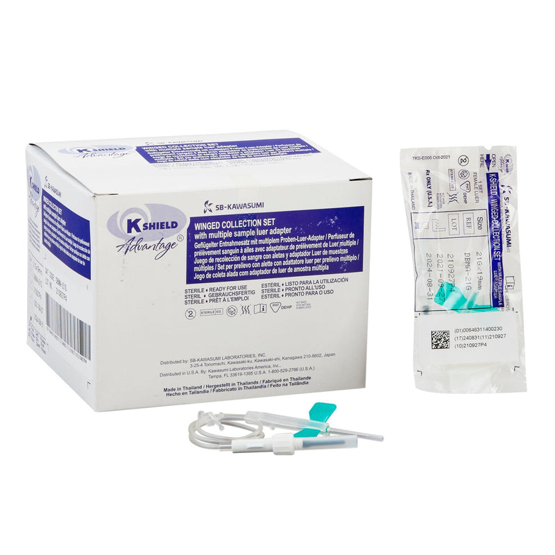 K-Shield Advantage Blood Collection Set 21 Gauge 3/4 Inch Needle Length Safety Needle 12 Inch Tubing Sterile 