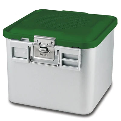 SklarLite Sterilization Container - Half-Size, Standard Lid, Non-Perforated Bottom, 11-1/4" x 11" x 10", Green - 10-4700
