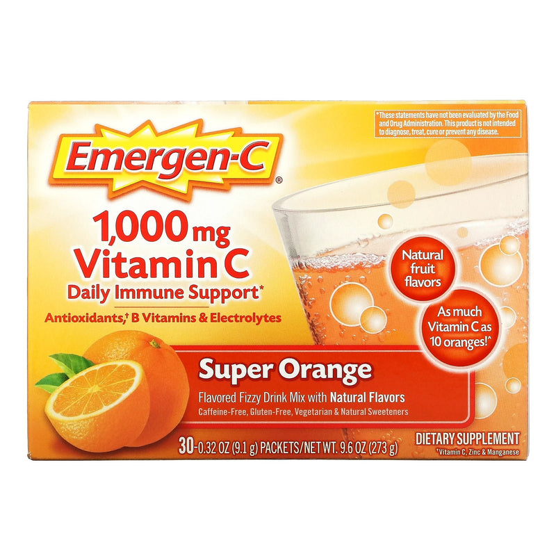 Emergen-C Vitamin C Daily Immune Support Drink Mix, Super Orange Flavor (Box of 30)