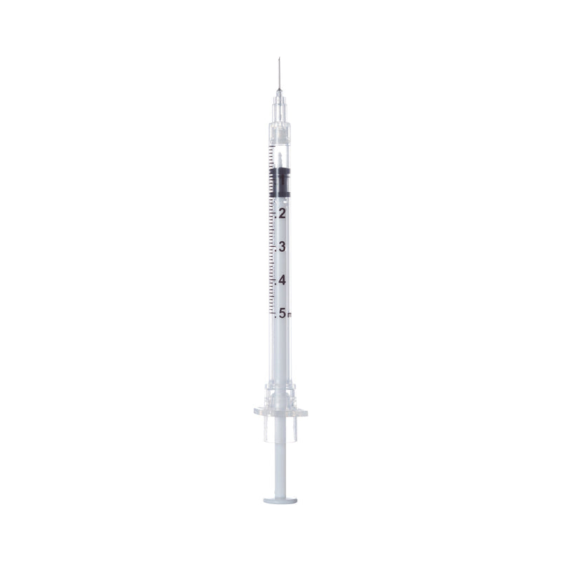 Safety Insulin Syringe with Needle Sol-Care 0.5 mL 1/2 Inch 29 Gauge Retractable Safety Needle Regular Wall 